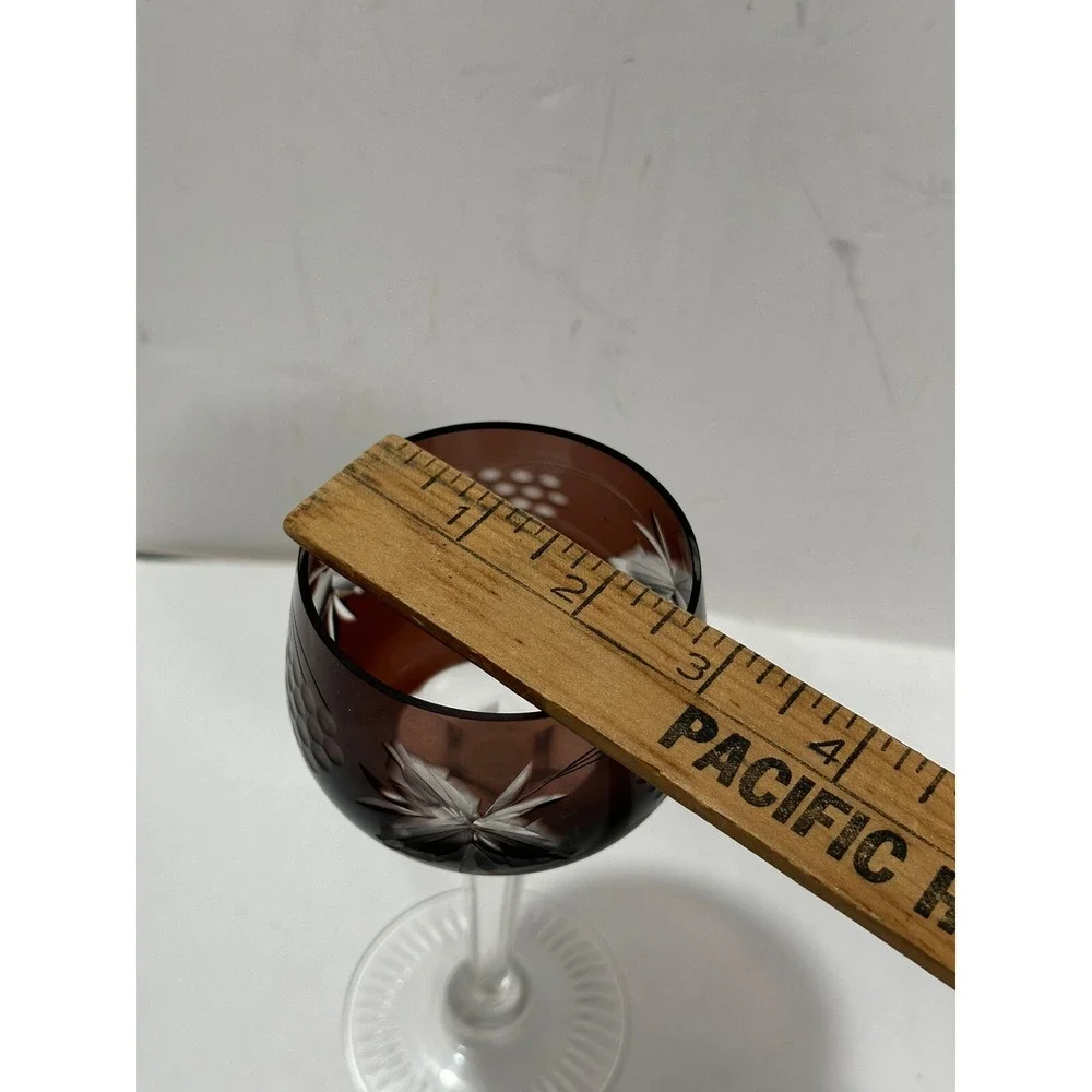 Czech Bohemian Red Cut to Clear Crystal Cordial Glass Bordeaux Color Gorgeous